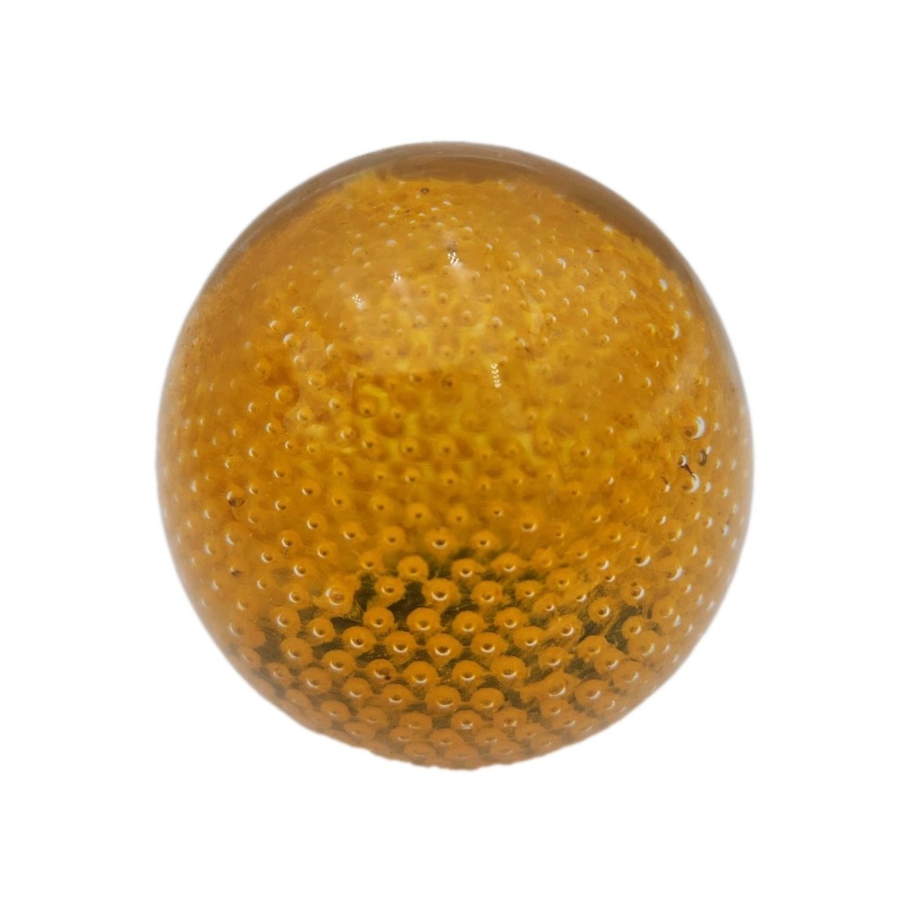 Vintage Art Glass Controlled Bubble Bullicante Paperweight Amber Yellow